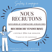 ⚠️ NOUS RECRUTONS ⚠️

Votre souliers & compagnie d’Avranches est à la recherche de son ou sa prochaine vendeuse 🛍️

Pour postuler : contact@groupestadium.com

#recrutement #cherchevendeur #cherchebvendeuse #vente #vendeuse #vendeur #emploi #rechercheemploi #emplois #job #jobsearch #recherchedemploi